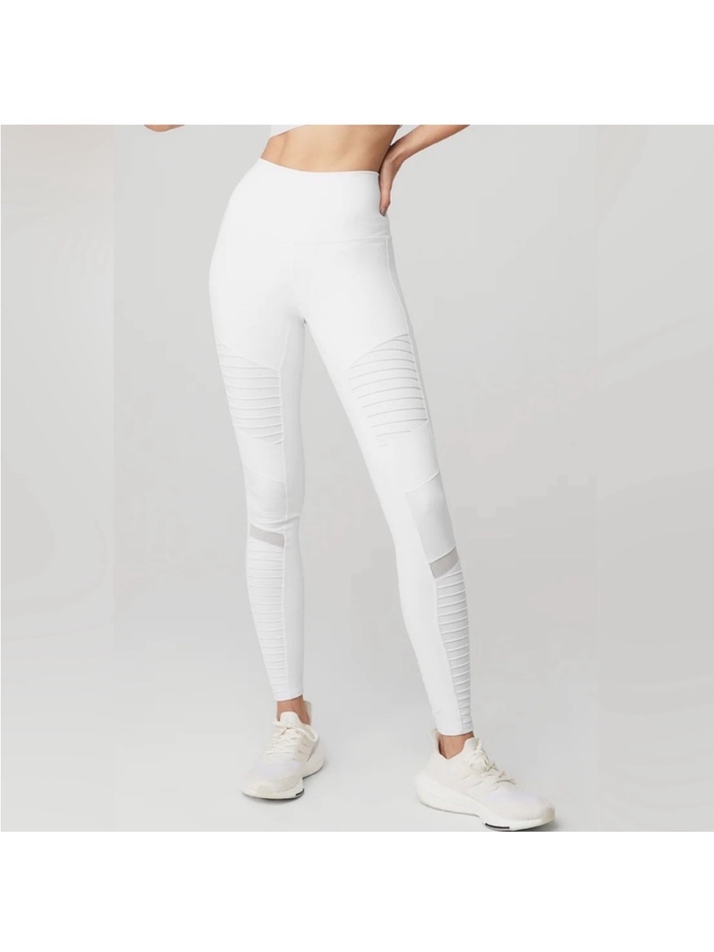 NWT ALO Yoga White High-Rise Moto Ribbed Leggings - Size M